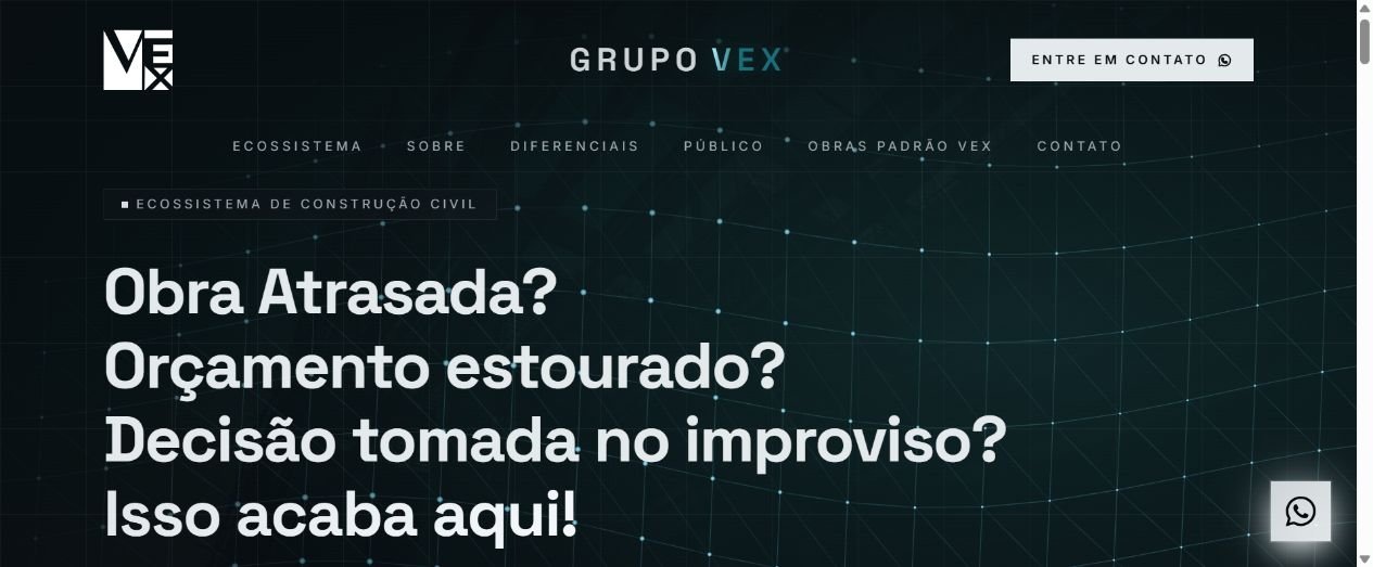 Prévia da página inicial do Grupo Vex